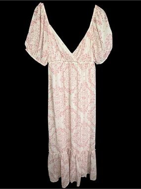 Spring + Mercer Lightweight Rose Floral Ivory Short Sleeve Boho Dress NWOT
